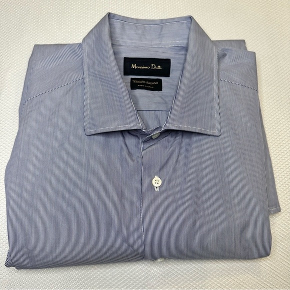 Massimo Dutti Slim Fit Navy Blue Strip Cotton Shirt Sz17 - Picture 1 of 6